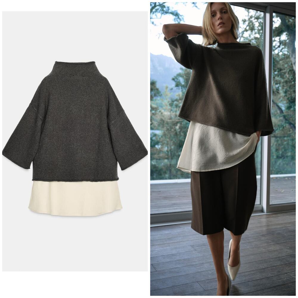 Zara Wool Jumper With Satin Contrast Size Small 4192/163/822 Layered Minimalist